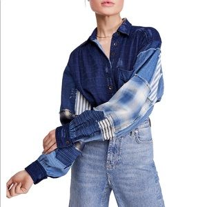 Free People Indigo Sky Patchwork Button Down